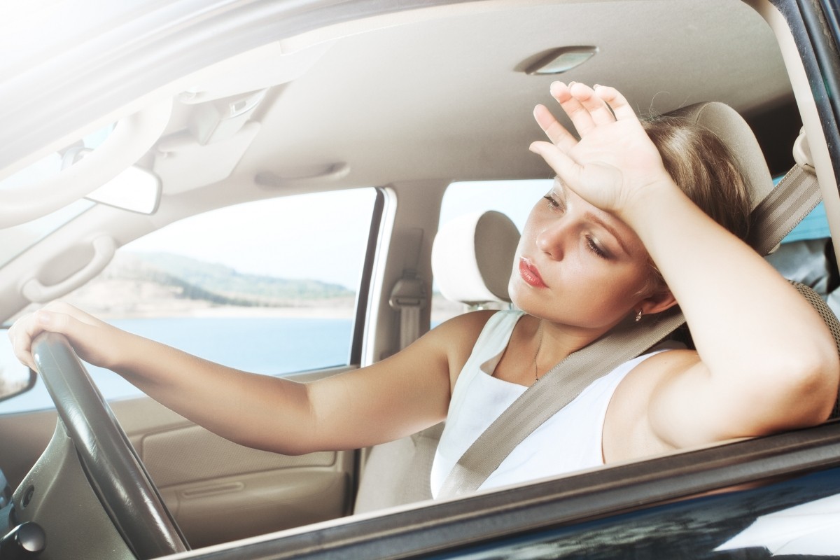 Женщина на свежем воздухе и в автомобиле показывает прелести