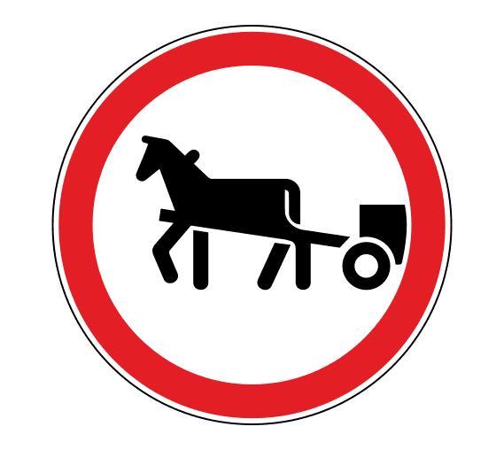 चिन्ह 3.8. घोडा काढलेल्या गाड्यांची हालचाल करण्यास मनाई आहे