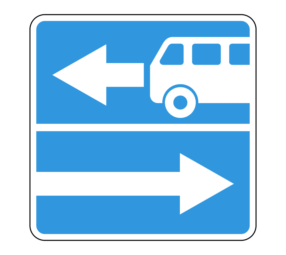 Signes 5.13.1., 5.13.2. Sortie sur une route avec une voie pour les véhicules de route