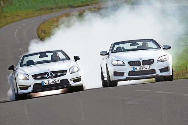 اختبر قيادة BMW M6 كابريو مقابل مرسيدس SL 63 AMG: محوّلان بشاحن توربيني بقوة 575 و 585 حصان.
