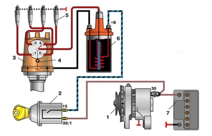 Схема замка зажигания газ 21