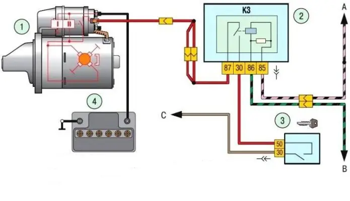 Схема включения стартера калина