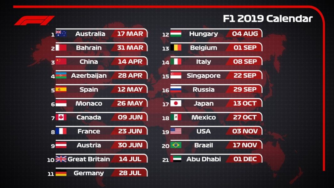 F1 2019: календарь и трассы &#8211; Формула 1
