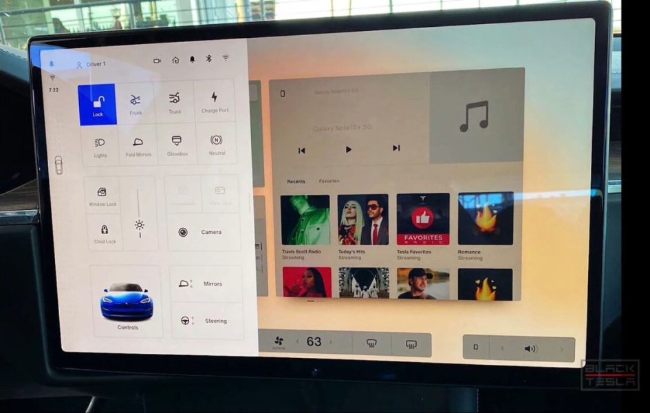 Новый интерфейс в новой Tesla Model S с программным обеспечением v11. Другие кнопки, левитирующие окна