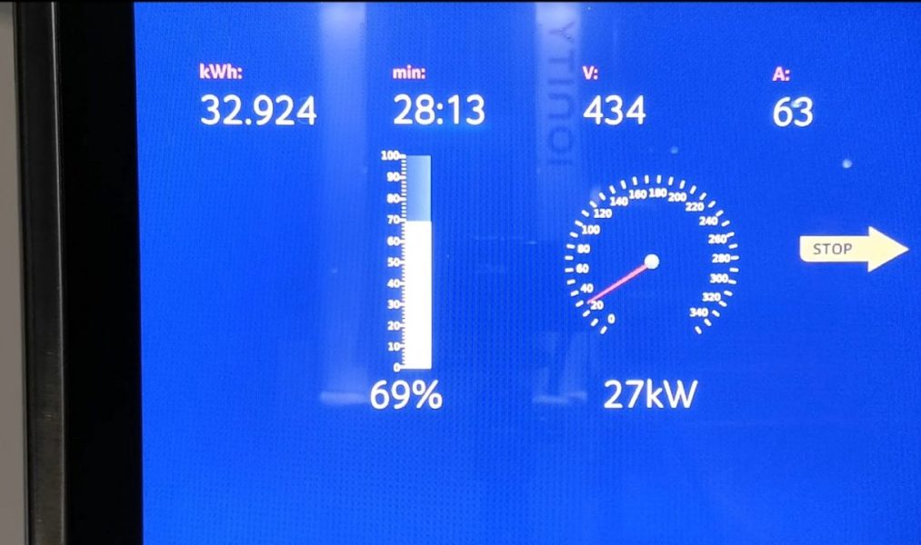 Peugeot e-208 и быстрая зарядка: от ~ 100 кВт только до 16 процентов, затем ~ 76-78 кВт и постепенно снижается