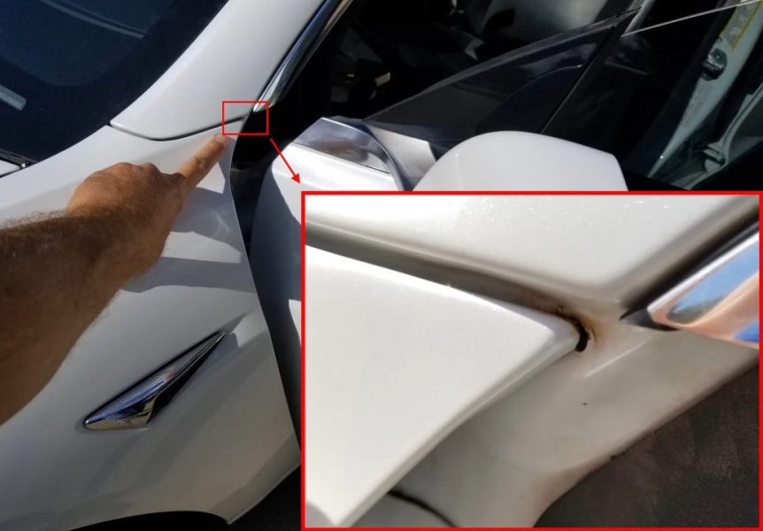 Ржавчина на Tesla Model 3 &#8211; обратите внимание на место, где крыло встречается с телом со стороны водителя!