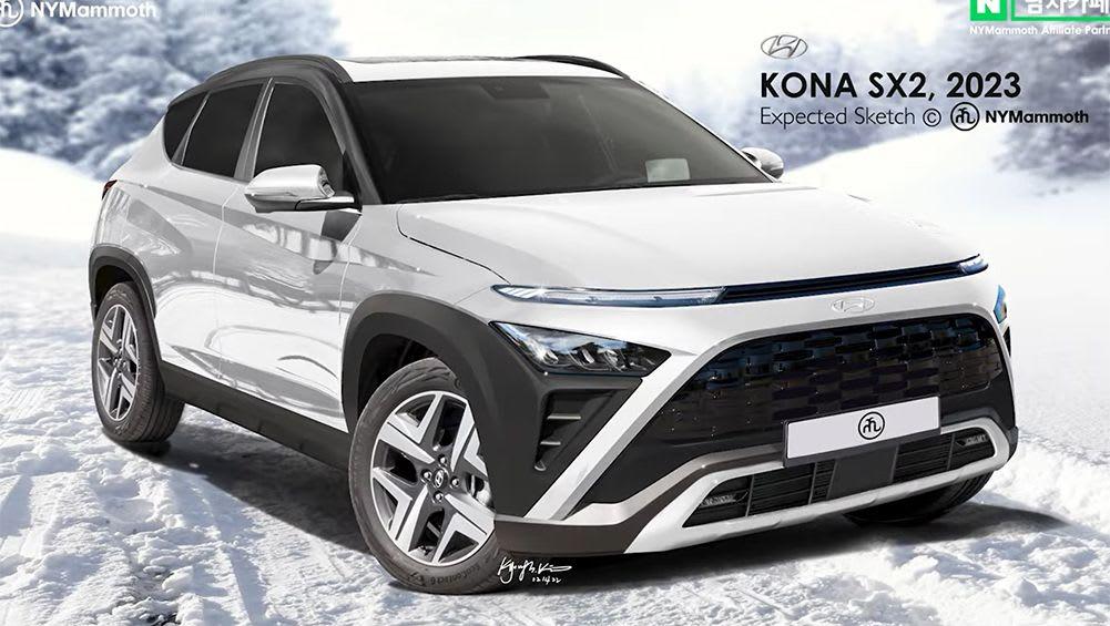 2023 Hyundai Kona се оформя, тъй като последният рендер показва възможната посока на дизайна на по-големия малък SUV Mazda CX-30, Mitsubishi ASX, Nissan Qashqai.