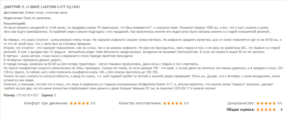 Отзывы о шинах Laufenn G FIT EQ LK41, обзор характеристик и ключевых особенностей