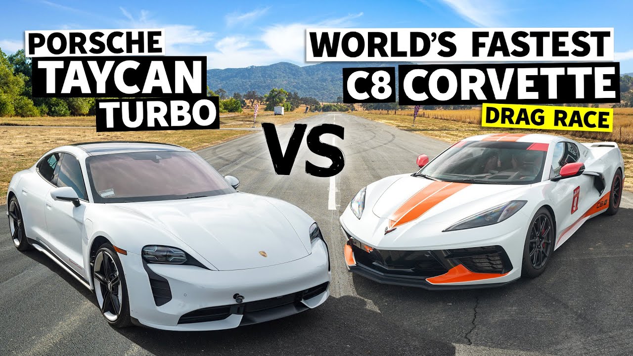 Duel luais: Chevy Corvette C8 vs Porsche Taycan Turbo S, cé a bheidh an bua?