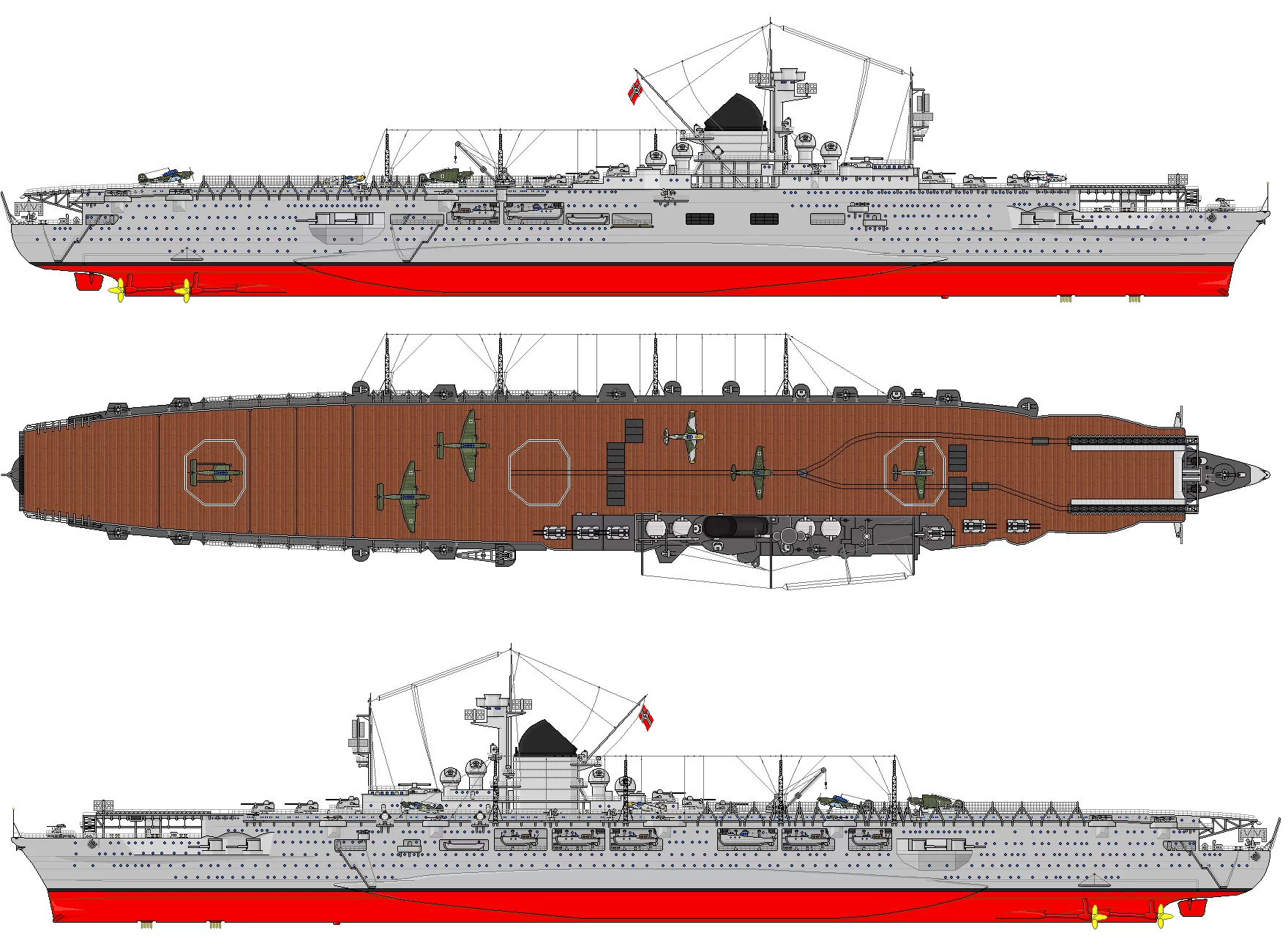 Aircraft carrier Graf Zeppelin at ang airborne aircraft nito