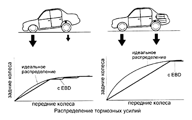 EBD brake force distribution system - description and principle of operation