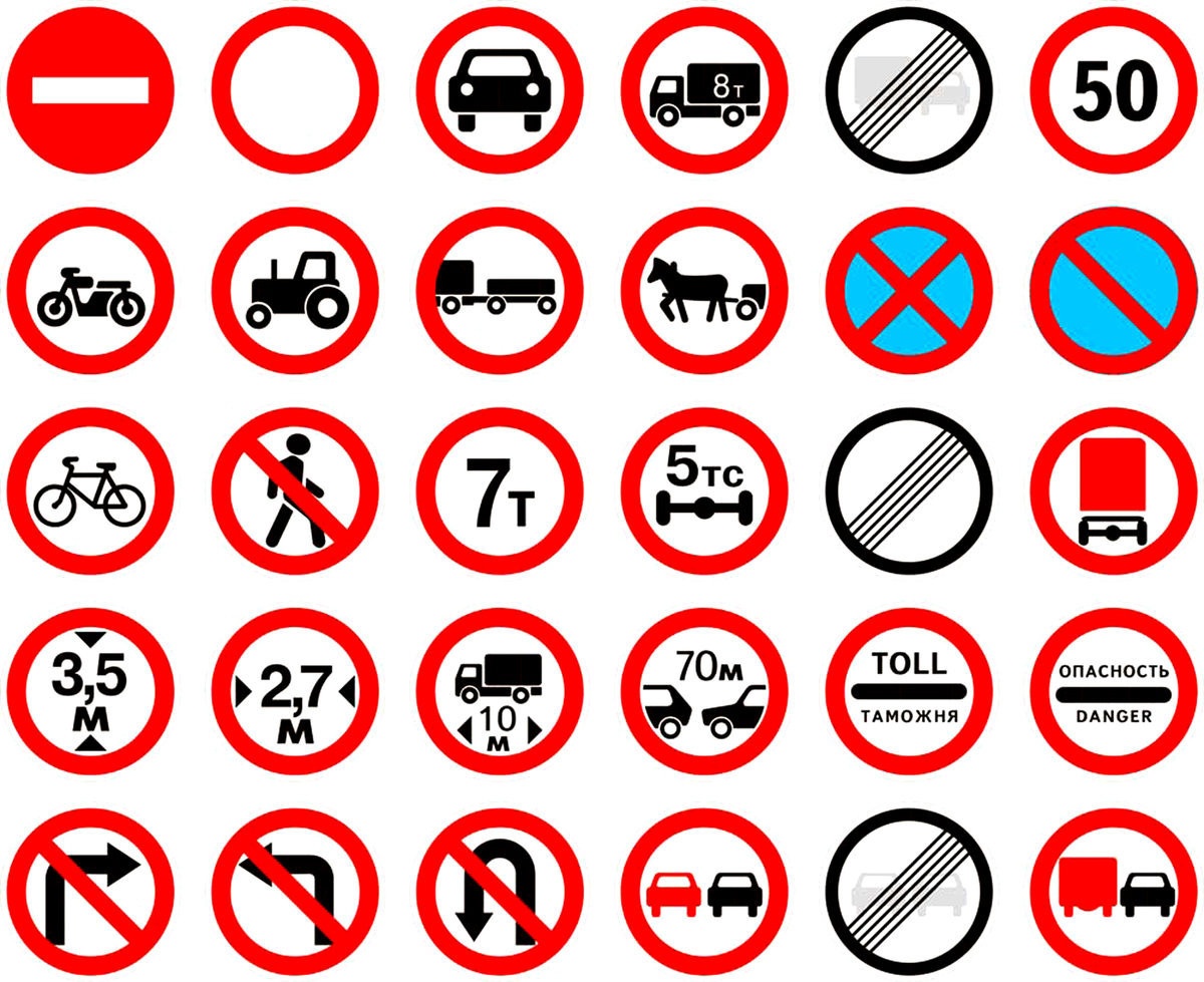 Все запрещающие дорожные знаки ПДД