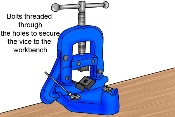 Из каких частей состоят навесные тиски для труб?