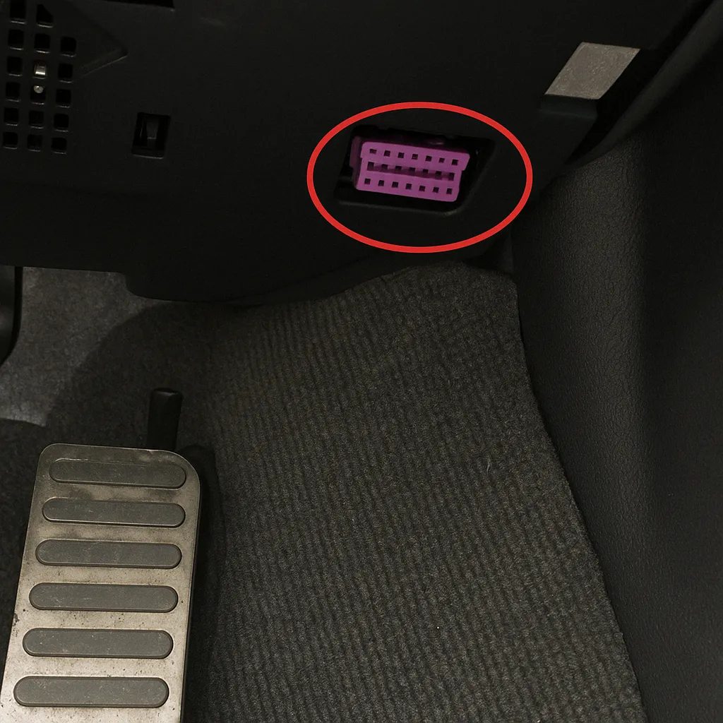 Порт OBD2 в Audi TT (8J) RHD (2006–2014)