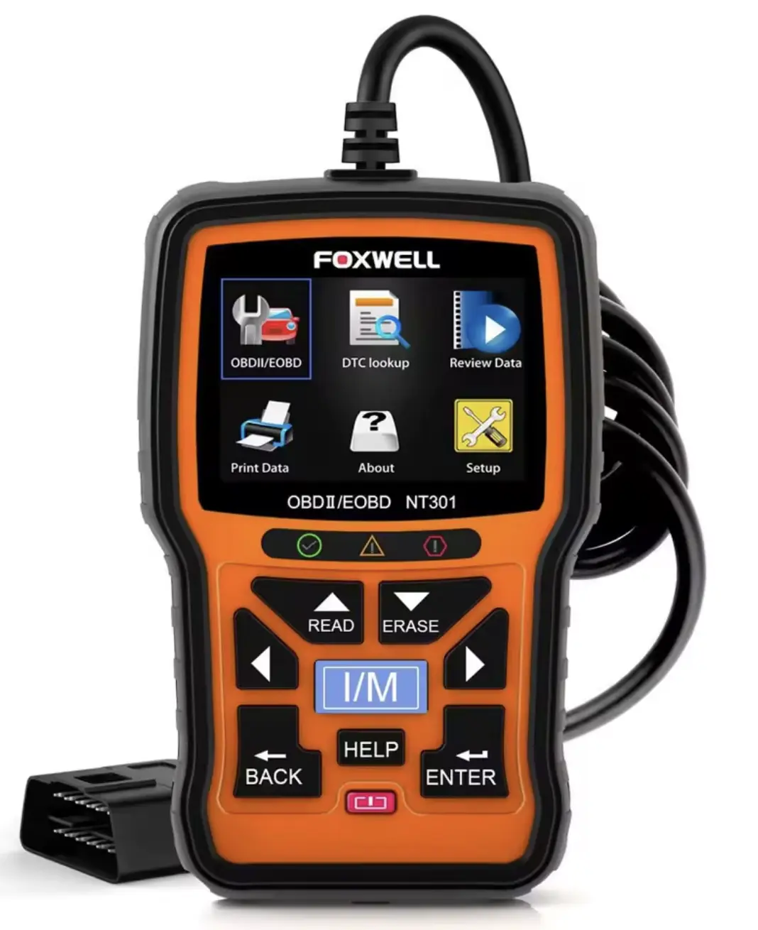 Foxwell NT301 — это проводной сканер OBD-II с цветным дисплеем